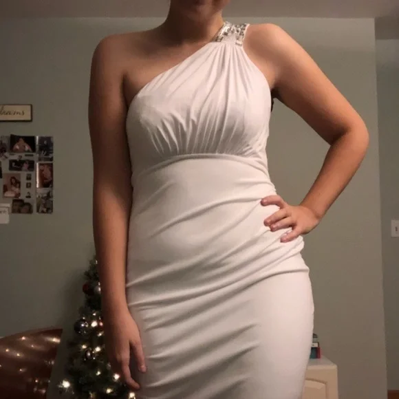 CALVIN Klein White One Shoulder Crystal Dress - Picture 2 of 7